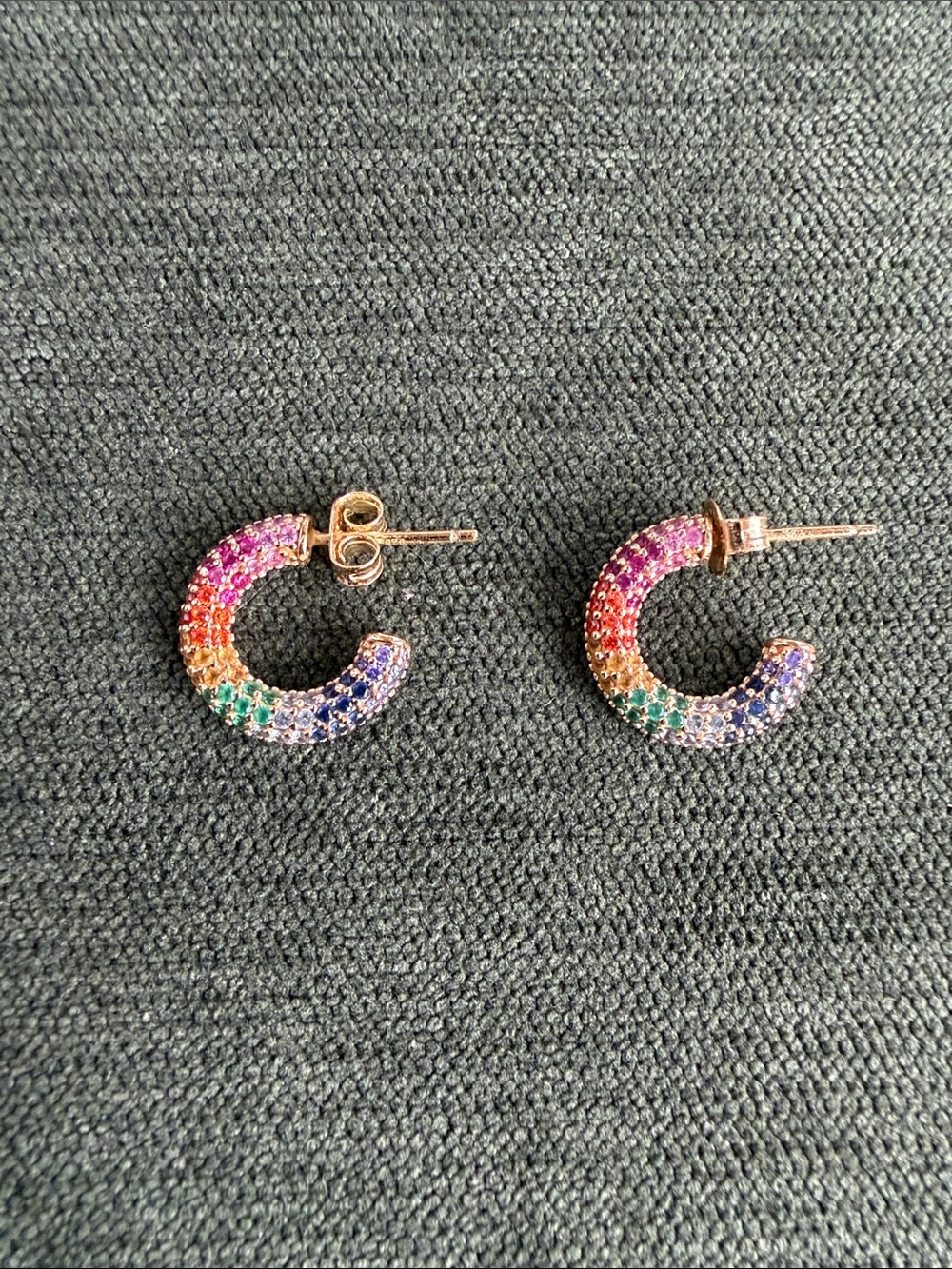 Rowan Gold Multicolor Pave Hoop Earrings - Rainbow CZ Accent